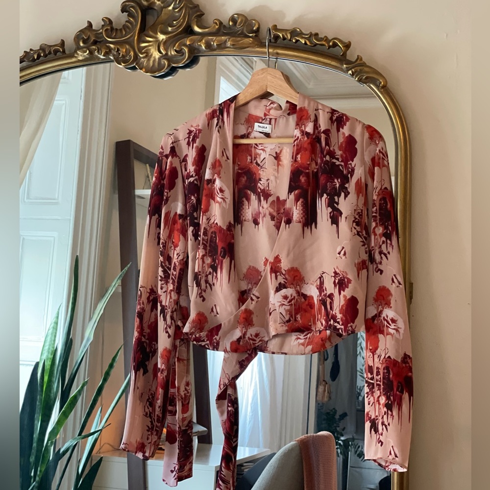 Talula abstract floral tie front blouse